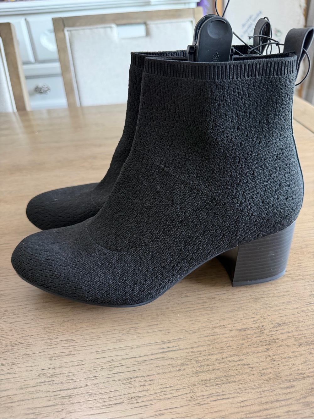 Women's Black Knit Ankle Booties - Stretch Sock Heel Time & Tru size 11